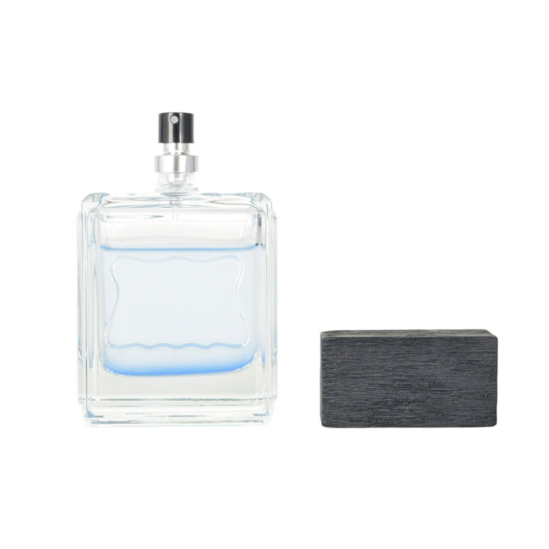 Luxury 100ml Glass Perfume Bottle with Wooden Lid and Aluminum Fine Mist Sprayer