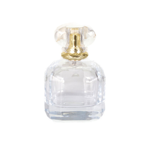 Latest hot perfume bottle with thick bottom clear plastic lid and golden mist sprayer