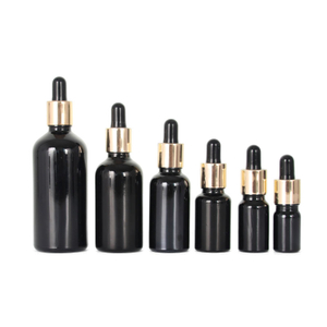 5mL 10mL 15mL 20mL 30mL 50mL 60mL 100mL Various Volumes Black Essential Oil Glass Bottle with Golden Aluminum Dropper for Skincare