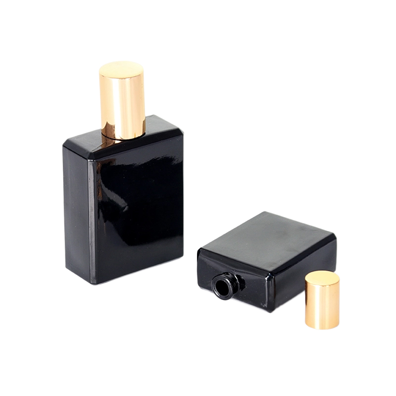 Women's Black Rectangle-Shaped Perfume Bottle with Golden Cap