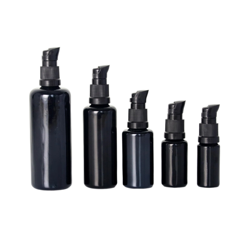 Empty Opaque Black Glass Pump Lotion Bottle