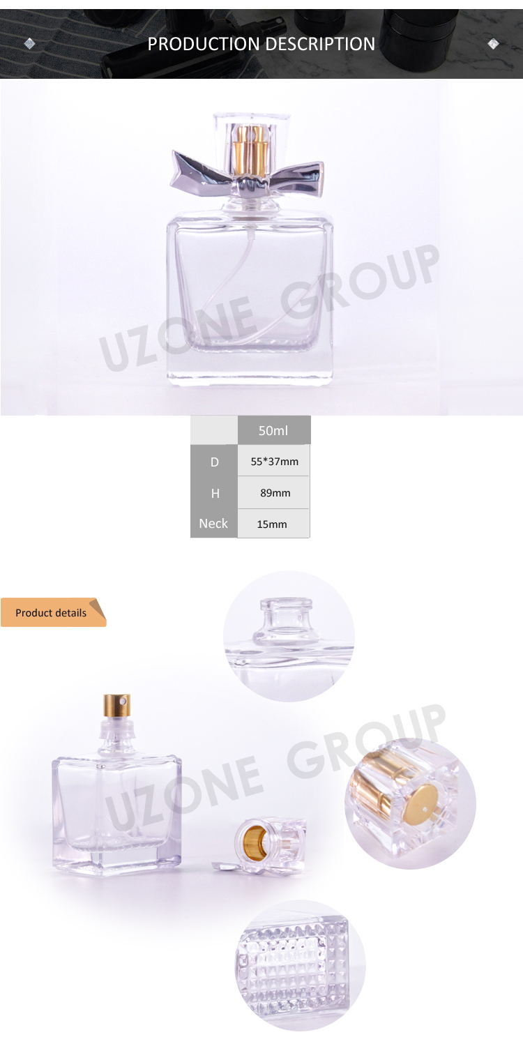 50ml Unique Glass Perfume Bottle with Flower Cap