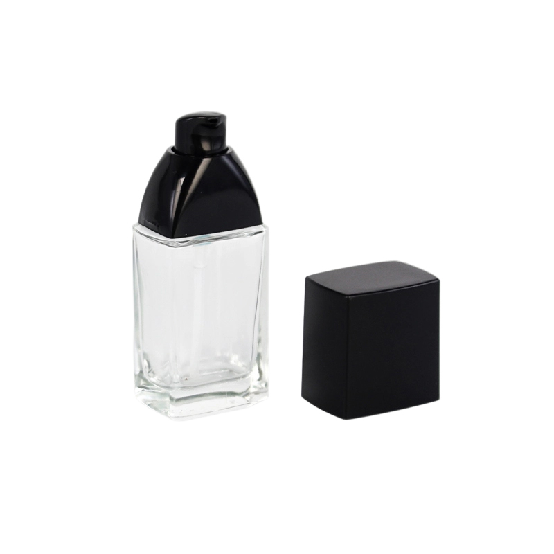 Small Square Glass Lotion Bottle with Matte Black Plastic Lids