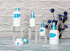 White Glass Bottles And Jars with Blue Lids