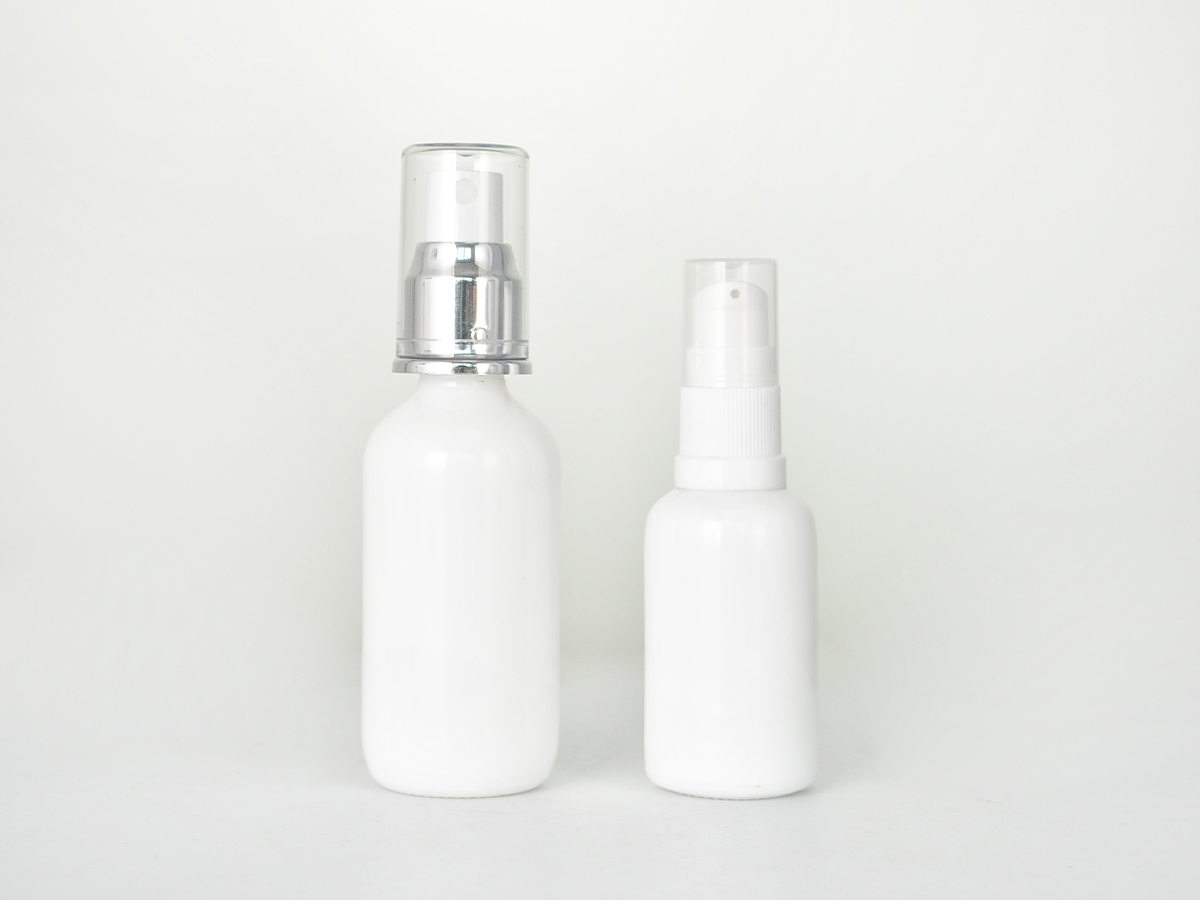 White Lotion Boston Round Glass Bottles