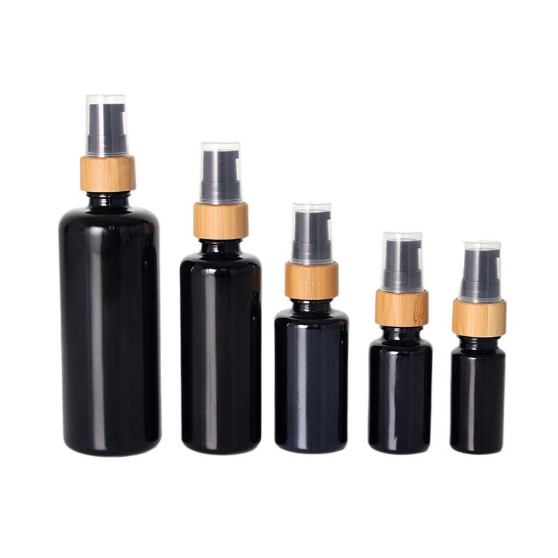 Black Bamboo Pump Glass Essential Oil Bottle