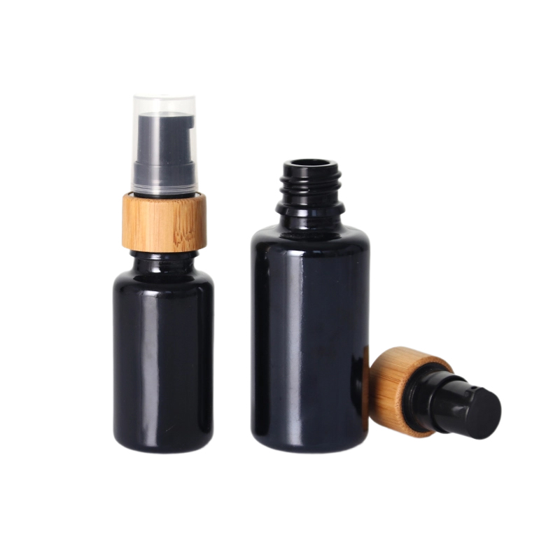 Black Bamboo Pump Glass Essential Oil Bottle